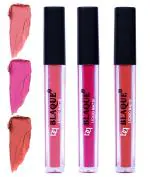 bq BLAQUE Matte Liquid Lipstick Combo of 3 Lip Color # 107-110-112 (Coral Peach, Soft Pink, Dark Coral, 12 ml)