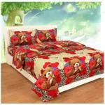 N G Products 3D Polycotton Double bed bedsheet with two Pillow cover_Size-88*88 inch ( Teddy Bear Design)