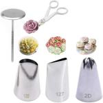 Bulky Buzz Best of Baking Steel Baking Tools Set, pack of 5 (2D Nozzle, 123 Nozzle, Rose Nail, Scissor)
