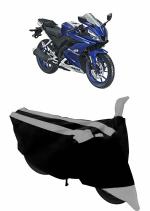 Skyclun Presents Semi Waterproof Heatproof Fabric Bike Cover Compatible with Yamaha R15 V3 - (Grey Stripe)