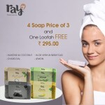 RAY7 Almond And Coconut & Aloe Vera Neem Tulsi & Charcoal and Lemon Soap. Buy 3 Get 1 Free Soap.