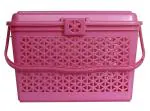 Kuber Industries Pink Plastic Trendy Shopping Storage Basket With Handles
