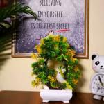 Modo-Artificial Plants trees flowers Bonsoi Tree with Sparrow & LED Light for Home Office Décor & Gifting- Yellow Bonsai Wild Artificial Plant with Pot (23.5 cm, Yellow)