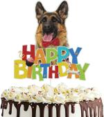 Festiko Dog Happy Birthday Cake Topper Puppy Pet Themed Bday Party Cake Decor German Shepherd Colorful Party Decoration Supplies (German Shepherd)