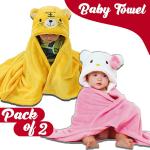 Pandaoriginals Yellow, Pink Fleece Bath Robes for Baby Boys and Girls (Free size) Pack of 2