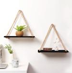 Vah Black Wooden Wall Hanging Shelf Rustic Rope Shelves Plant Single Tier (Set Of 2)