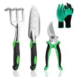 Hasthip Green Aluminum Gardening Heavy Duty Tools, Transplanting Spade, Cultivator, Pruner And Gloves, Farming Tool Sets (Pack Of 4)