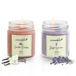 Aromahpure (100ml + 100ml) Round Jar Candle (54 Hours) | Lavender, Vanilla Scented Candle | 100% Soy Wax, Smokeless Candle | Pack of 2 | Long Lasting Aroma Candles| Scented Candles for Home Décor