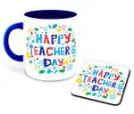 Whats Your Kick Happy Teachers Day Colorful Printed Dark Blue Ceramic Coffee Mug With Coaster 325 ML