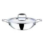 Vinod Platinum Triply Stainless Steel Kadai with Lid - 26 cm, 3.2 Ltr (Induction Friendly)