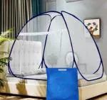 SKYNET 4X6 ft SINGLE BED WHITE BLUE POLYESTER MOSQUITO NET