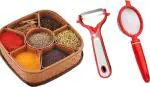 Niyara Enterprise Premium quality kitchen tool set Masala box Masala dabba, Tea/Coffee/Milk Strainer, Vegetable and Fruit Peeler Kitchen Tool Set (Multicolor)