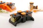SUMOWARE Plastic Multi Purpose 2 by 2 Aachar Pickle Container & Spice Jar Set/Masala Tray/Dining Spice Stand/Jar Box Transparent( ORANGE )