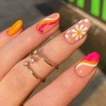 Secret Lives Acrylic Press on Artificial Designer Fake Nails Extension Gloss Mango Color White and Pink Curves 22 pcs Set