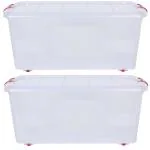 Aristo Multipurpose Plastic Rectangular Storage Container Box with Lid, Lock, Wheel and Handle / Stackble 45000ml Toy Box (Transparent / Pack of 2)