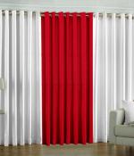 Indian Online Mall Polyester White, Red Plain Long Door Curtain Set - 9 Feet X 4 Feet (Set Of 3)-
