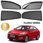 AllExtreme Hyundai Fluidic Verna Car Window Shades Magnetic Windshield Cover (Pack of 4 - Front 2pcs with Zipper and Magnet; Rear 2pcs with Magnet without Zipper, Black)