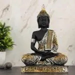 LETS CATCH UPP Polyresin Sitting Buddha Idol Statue | Home Decor Showpiece | Decoration & Gift Items | 9inch/25cm (Silver2 Black)
