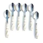 Warlkut Stylish Table Spoon with White Ceramic Handle Marble - ( Set of 6 )