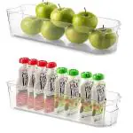 Inditradition Stackable Acrylic Storage Container Bins For Food, Vegetable, Fruits, Bottle, Pantry Storage | Transparent, Pack of 2 (33 x 10 x 9.5 cm)