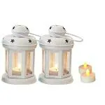 Home Decoration 18 Naturist Gift Star White Hanging Candle Lantern for Home Decor Birthday Anniversary Festival Pack of 02