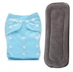 Mopslik - Baby Reusable Adjustable Washable Cloth Diaper With 5 Layered Soaking Insert - Blue