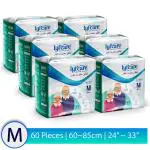lyfcare Adult Pull -Up Pants Diapers |Medium-60 Pieces |Pack Of 6, Each 10 Pieces | Waist Size: 60-85 Cm | 24 -33 Inch