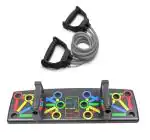 Shopeleven Combo Multifuctional Pushup Board Dips Stand Bar Foldable Portable for Home Gym Exerciser Effective on Back Shoulder Chest Upper Body and Toning Tube Stretching Rope (Pack of 2, Multicolor)