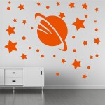 Ashamohar Stars for Planet Round Dot Stickers Room Dcor for Kids Bedroom Decoration Self Adhesive Sticker Orange (Pack of 1)