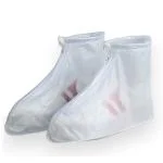 TAYLORED HOME Solid Colored Reusable Waterproof Shiny Thick PVC Zipper Shoe Cover with Adjustable Non-Slip Silicone Sole Boot Protection from Rain Wear-Resistant Portable for Men & Women (White M)
