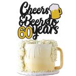 Festiko 60th Birthday Cake Topper Cheers To 60 Years Decor For Men Women Him Her Happy 60th Birthday Wedding Anniversary Party Supplies Black Glitter Decorations