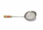 Kitchen Expert Steel Boondi Jhara | Boondi Laddu Maker | Strainer with Wooden Handle | Hole Strainer for Cooking | Sweets jhara | boondi Strainer | Steel Boondi Skimmers |Steel Poni (43x16 cm)
