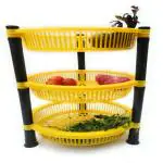 Plastic Multipurpose Vegetable Rack Round for Kitchen | Veg Rack - 3 Layer(Yellow)