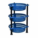 Plastic Multipurpose Vegetable Rack Round for Kitchen | Veg Rack - 3 Layer Round (Blue)