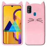 MONKISH Samsung Galaxy M31 Prime Edition Pink Rubber 3D Cute Cat Mustache Kitty Case Cover|Mobile Cover|Mobile case|Flip cover