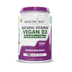 HealthyHey Vegan Vitamin D3 - Natural Plant Based - Non GMO - Gluten Free - 400 IU 120 Veg Capsules