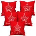 Indigifts Christmas Cushion Covers Peace and Happiness Printed Red Set of 5 Cushion Cover 18x18 inches - Christmas Cushion, Christmas Decorations for House, Xmas Decorations