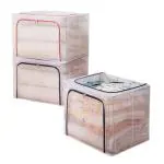 G MALL Pack of 3 Storage Containers Stackable Large Foldable Clear Organizer Bags for Organizing Storage Bags for Baby Clothes with Window Underbed