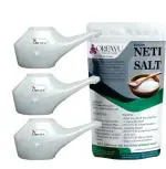 OREAYU Durable Unbreakable Jal Neti Pot (3 Pcs) for Sinus Congestion With Neti Salt (200g))