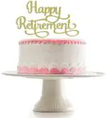 Zyozique Happy Retirement Cake Topper- Gold Glitter, Retirement Cake Topper Gold, Retirement Party Decorations, Retirement Cake Toppers