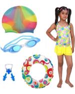 The Morning Play Multicolor Polyester, Silicon 1 Swimming Costume, 1 Goggle, 1 Cap, 2 Nose Clip Kit, 1 Tube Ring