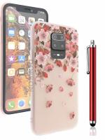 IACCESSORIES 3D Floral Back Cover for Redmi Note 9 Pro Max - Printed Soft TPU Protective and Stylish Girls Case with Stylus Pen - Pink