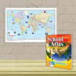 GOWOO World Political Map and SCHOOL ATLAS (ENGLISH) - Art Paper | Set of 1 Chart + 1 Atlas | Updated World Political Map Chart and School Atlas for Education .