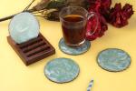 Vatsin Premium Resin Round Coasters With Wooden Stand Tea, Coffee Coasters for Home & Dining Table, Office, Table Accessories, for Gifting (Set of 4, Aqua Green)