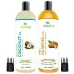 Homeda Cold Pressed Sweet Almond Oil & Virgin Coconut Oil (200 ml + 200 ml) 100% pure for Hair Growth, Skin Care, Nail, Baby Massage, Eyebrow growth