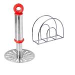 Stainless Steel Potato Potato Masher With Stainless Steel Napkin Holder and Multicolour, Pack of 2