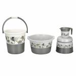 Regalo Bathroom Accessories Set Plastic Bath Set Bathroom Bucket, Mug, Stool,Tub 4 Piece Combo Set for Home, Kitchen & Bathroom 4 pcs (Grey)