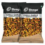 Shrego Chilli Garlic Roasted Chana, Healthy Snack And Namkeen, 300G (2X150G Vacuum Packed)