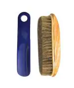 Sheppits Premium Shoe Horn (Navy Blue) & Wooden Shoe Polish Brush (Brown) Combo | Shoe Care Kit