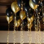 Zyozique Gold Black Metallic Balloons with Ribbon for Birthday, Anniversary Party Decorations (Pack of 32)